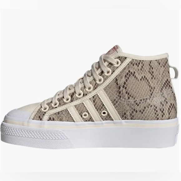 Adidas platform sneakers hi tops sneakers snake skin upper beige white sz 8 new - Picture 4 of 12